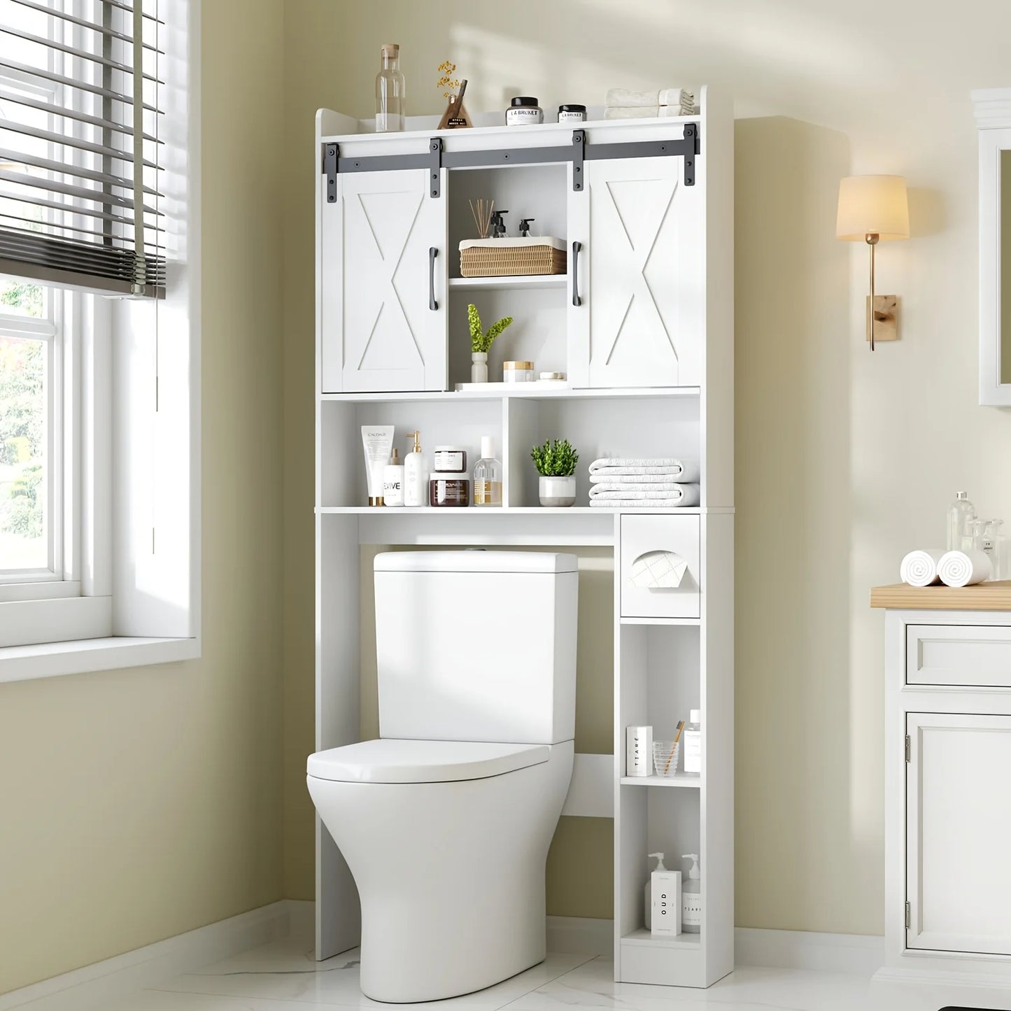 VABCHES Over Toilet Storage Cabinet With Toilet Paper Holder Stand