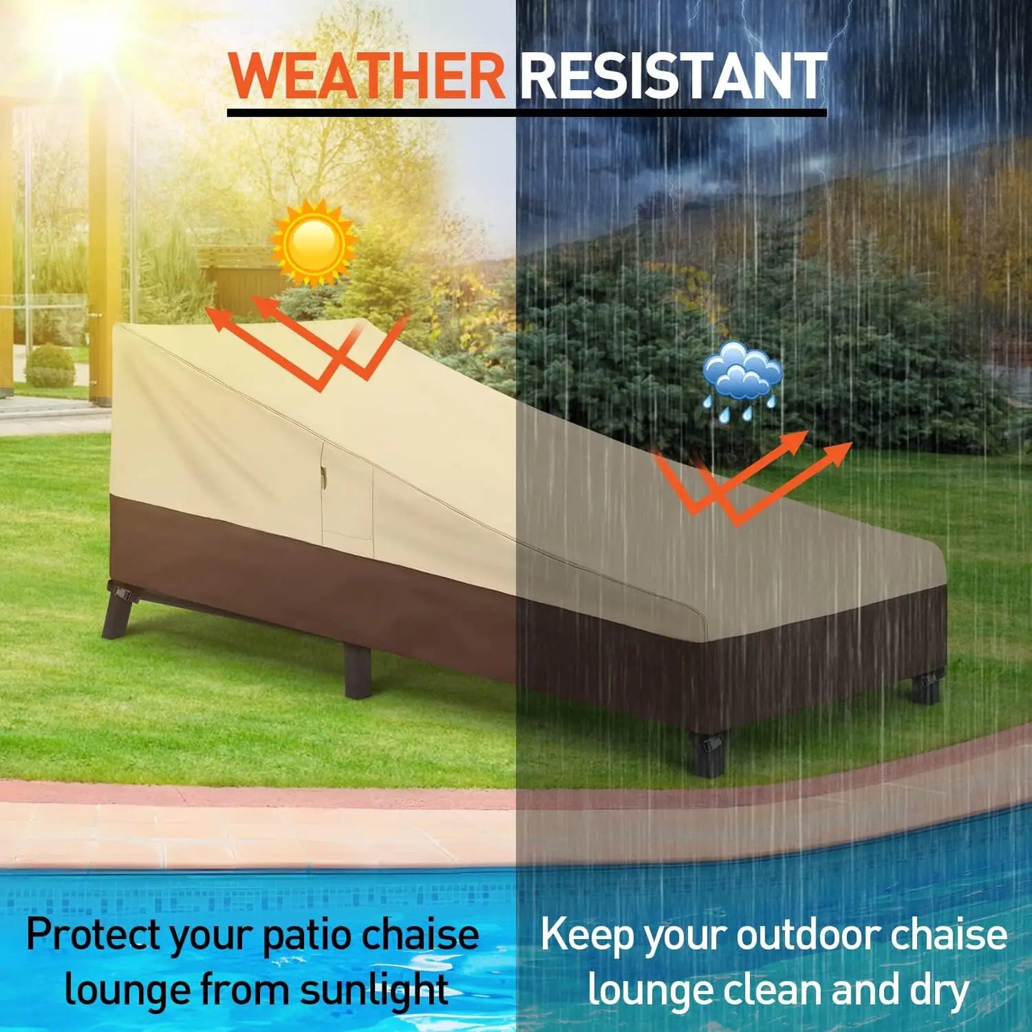 Heavy Duty Waterproof Patio Chaise Lounge Cover 2 Pack