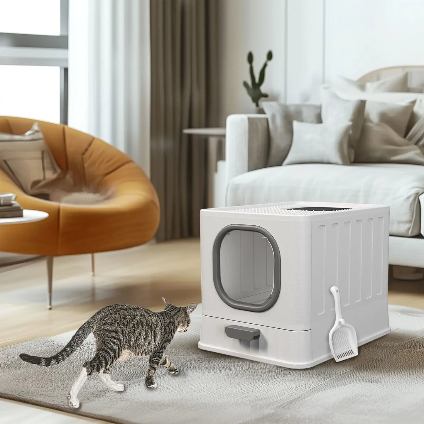 Easy Clean Enclosed Plastic Cat Litter Box With Lid