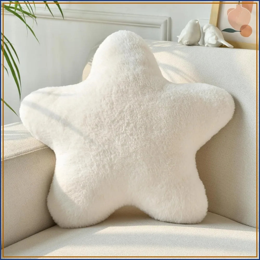 15" Star Pillow, Soft Faux Rabbit Fur Throw Pillow for Couch Bedroom, Plush Floor Cushion Decorative Star Shaped Pillow