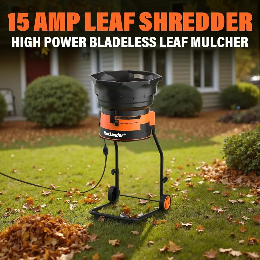 Electric Leaf Mulcher/Shredder, 15A 8400RPM, 18:1 Ratio, Dial, Goggles, Scoops, Gloves, 20 Lines, Portable