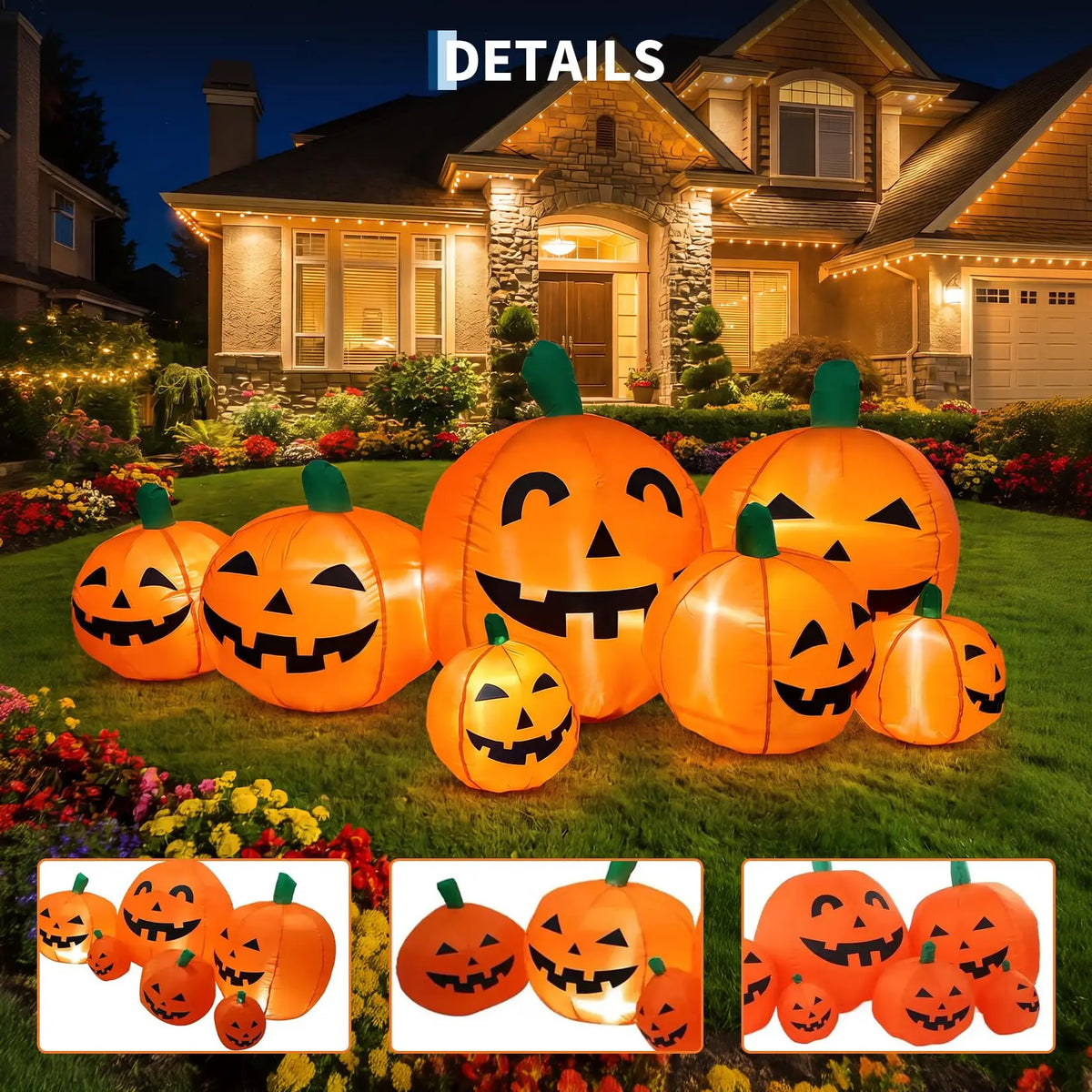 HiMISS Halloween Inflatable Pumpkin Patch LED Lights Outdoor Yard Decor