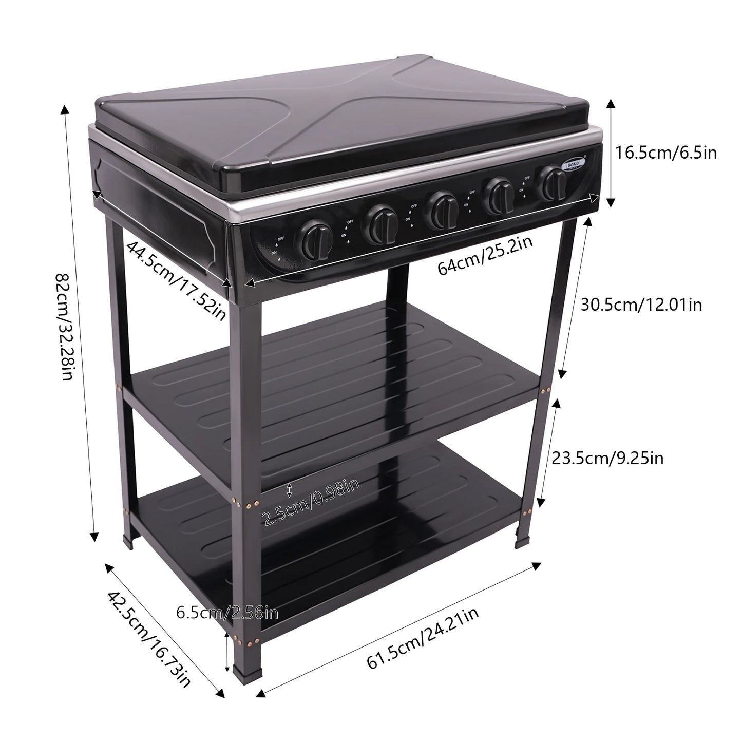 5-Burner Outdoor Natural Gas Stove, 2.5KW Each Burner, Freestanding Camping Stove with Side Shelves & Cover, Manual Ignition