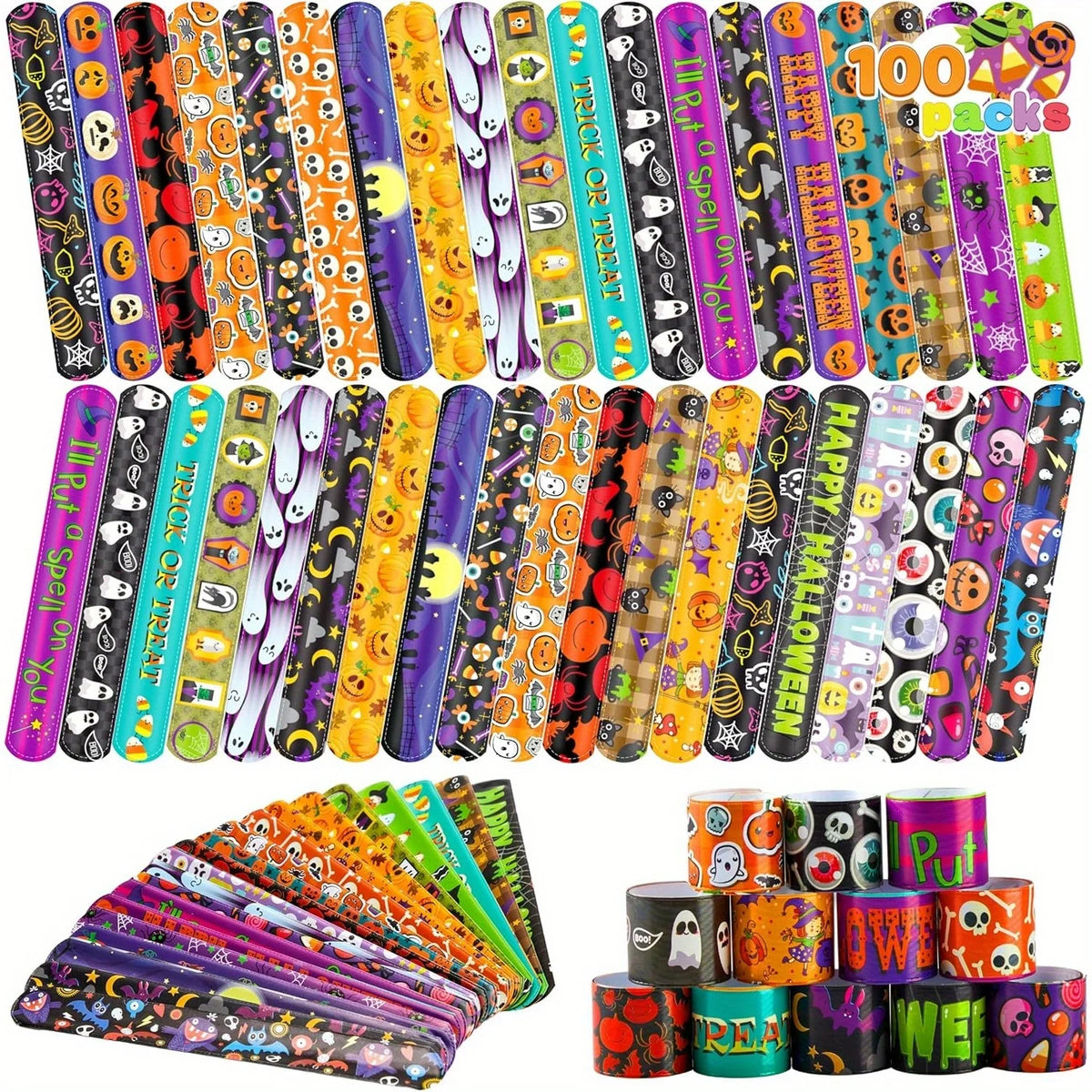 Halloween Slap Bracelets Bulk Party Favors for Kids