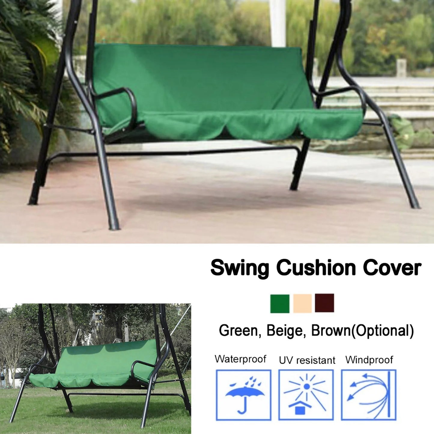 Outdoor Courtyard Swing Cushion Cover Water Resistant Polyester