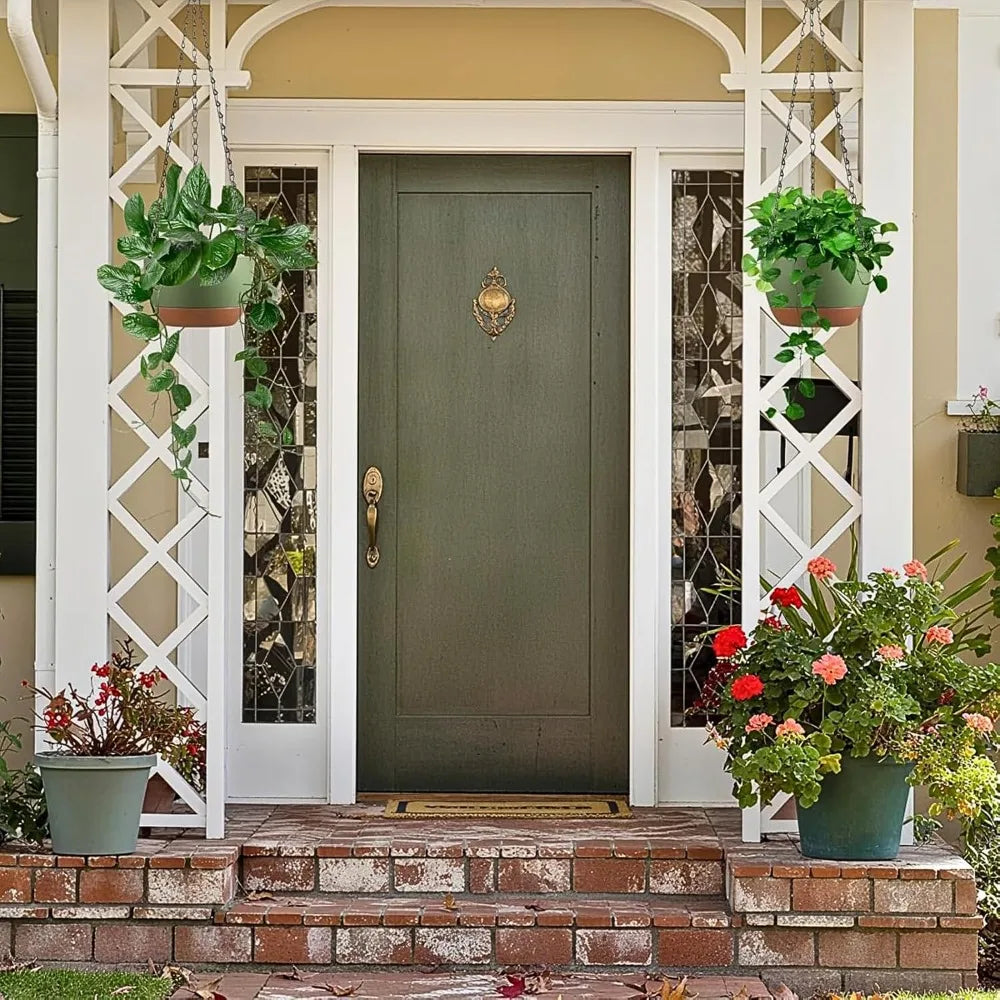 Set of 2 Self-Watering Hanging Planters, 8 Inch Indoor Outdoor Flower Pots with Drainage Holes & Removable Tray, Hooks Included