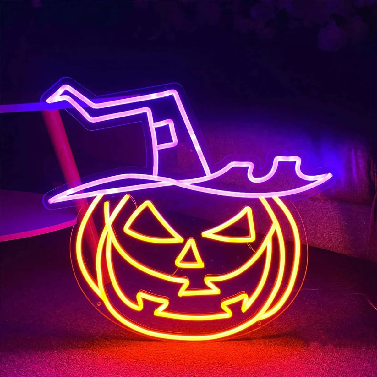 THIIXDAI Halloween Pumpkin Witch Hat LED Neon Sign Home Decor
