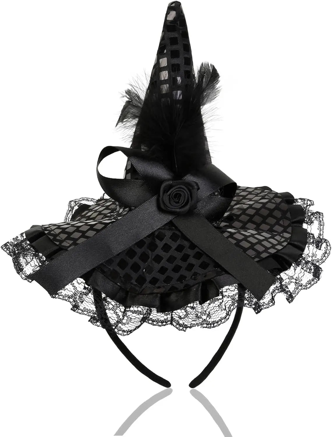 Halloween Witch Hat Headband With Feather Flower for Costume Parties