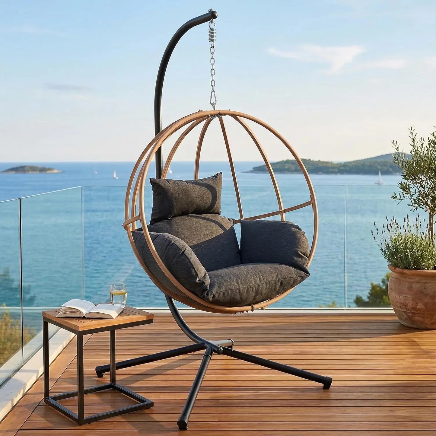 2-Person Outdoor Egg Swing Chair with Cushions Rattan Basket Stand Metal Nest Patio Garden, Customized