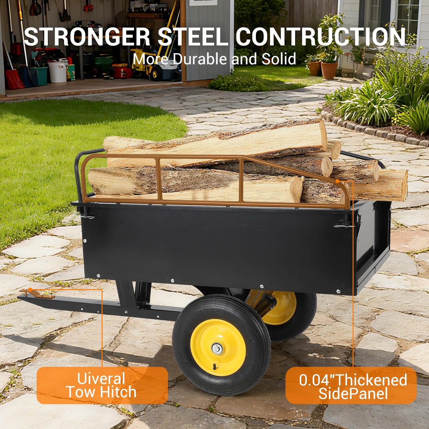 HiMISS Steel Dump Cart ATV Utility Trailer With Removable Sides