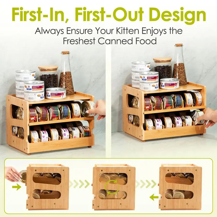 XMSJ Cat Food Can Organizer Bamboo Pantry Storage 36Cans