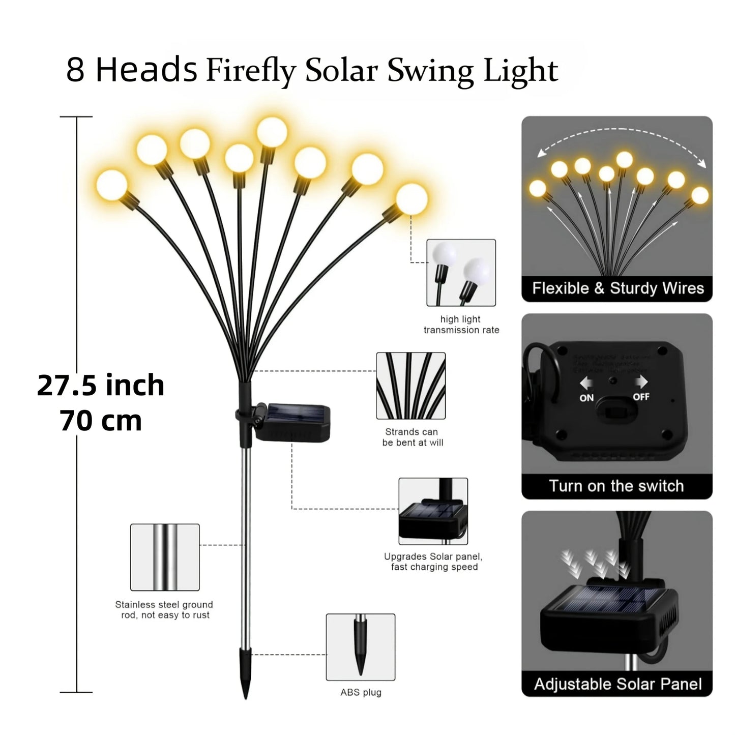 4 Pack Solar Garden Lights IP65 Waterproof Swaying Firefly Lights