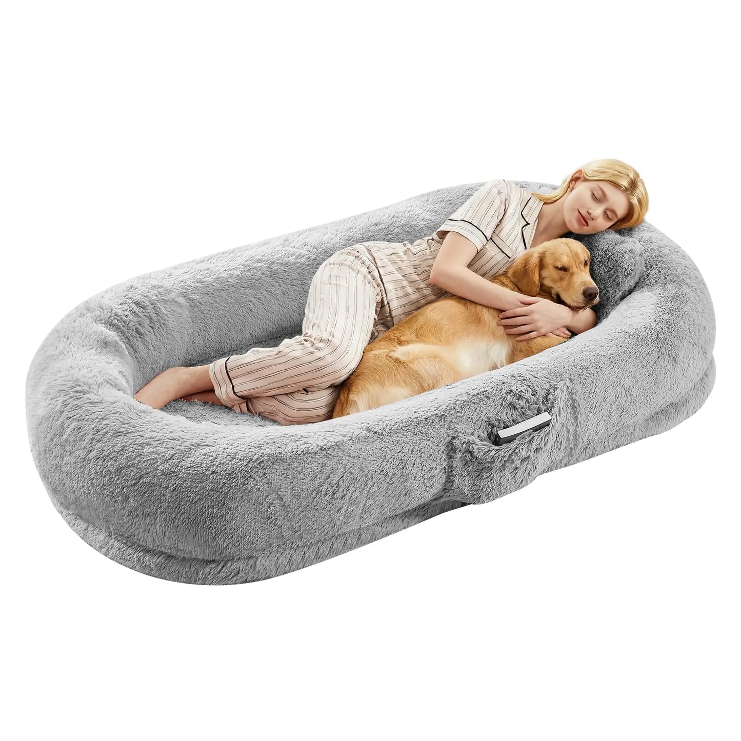 HiMISSCN Orthopedic Memory Foam Faux Fur Human Dog Bed