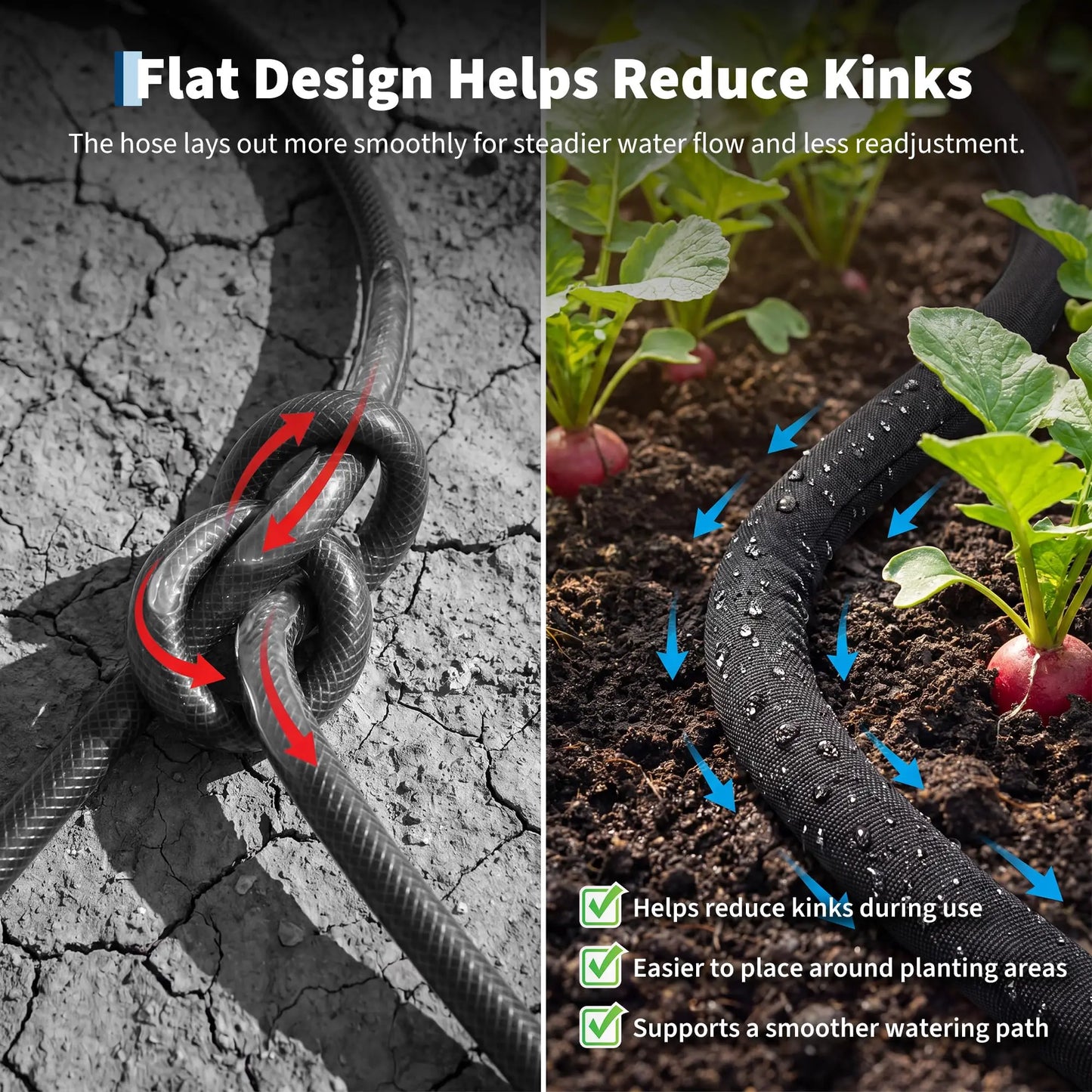 Flat Soaker Hose 25/50/75FT Linkable Slow Soaking Garden Hose Flexible Kink Resistant Irrigation Hose For Raised Beds Shrubs
