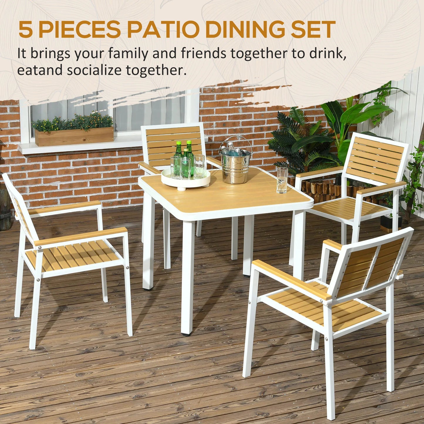 Outdoor Aluminum Patio Dining Set With Umbrella Hole For Four