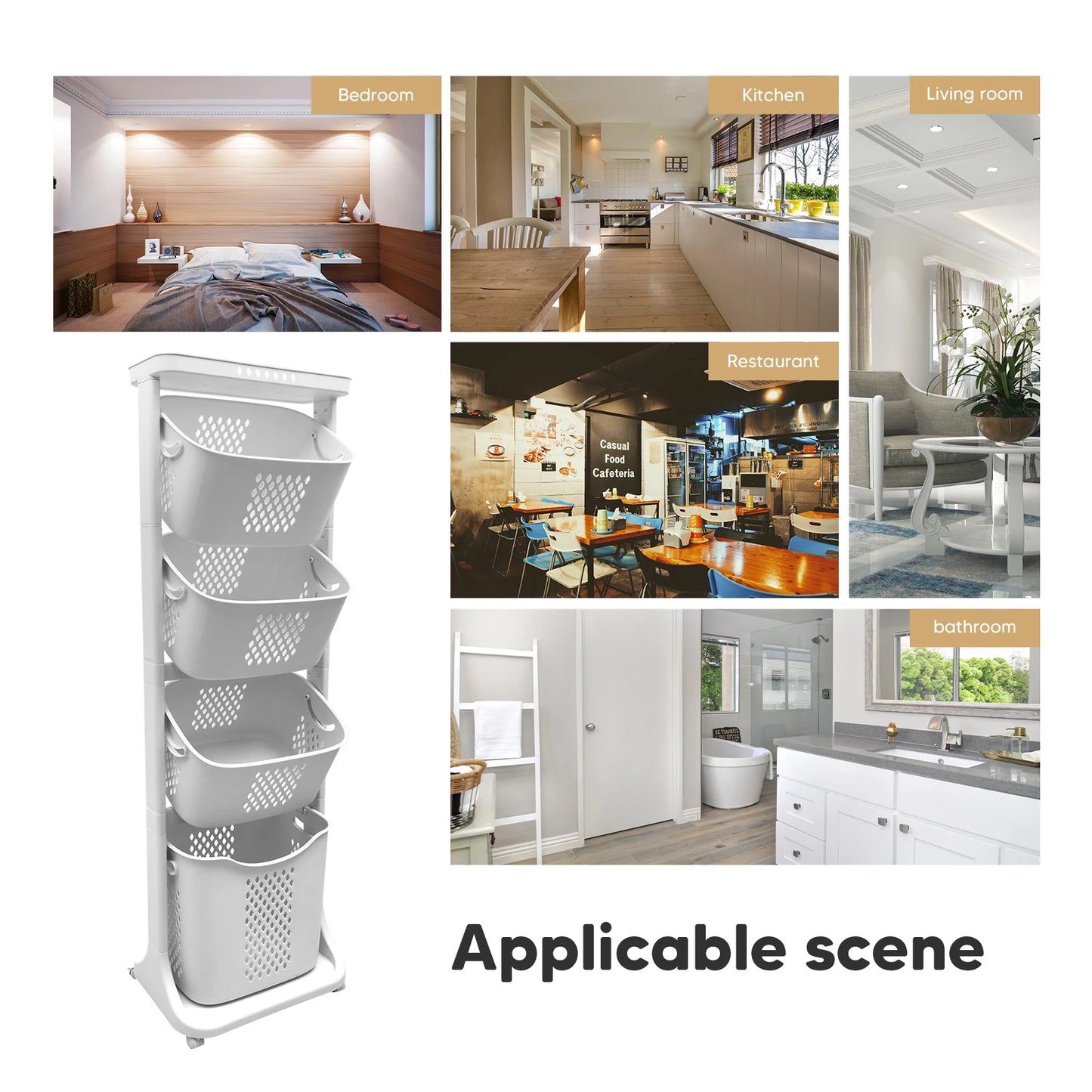 2 4 Tier Laundry Basket Cart With Removable Storage Buckets