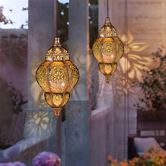 Outdoor Solar Lights Moroccan Decoration Lantern Waterproof Decor Light Iron Hollow Out Projector Lamp For Home Party Holiday