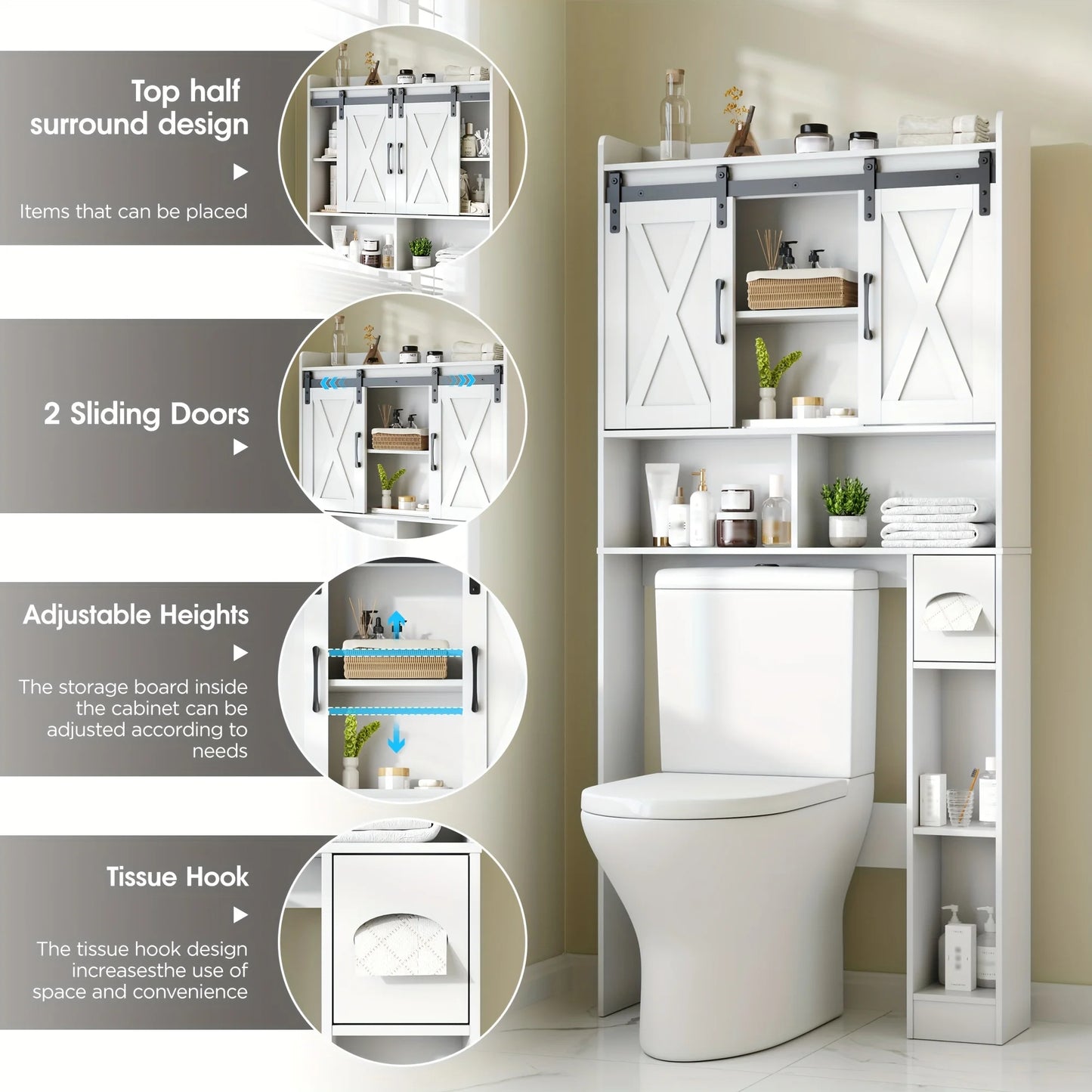 VABCHES Over Toilet Storage Cabinet With Toilet Paper Holder Stand