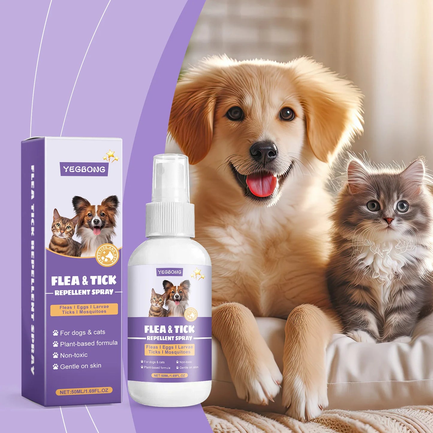 YEGBONG Pet Flea Repellent Spray for Dogs and Cats Natural