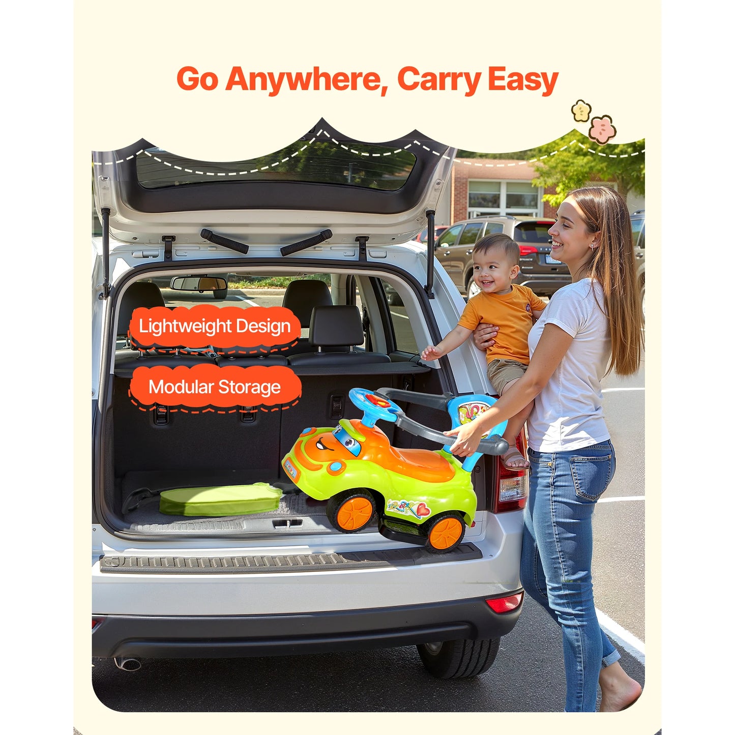 SucceBuy 55 lbs Ride On Push Car with Guardrails Handle & Under-seat Storage Foot-to-Floor Walker Around Buggy for Boys Girls