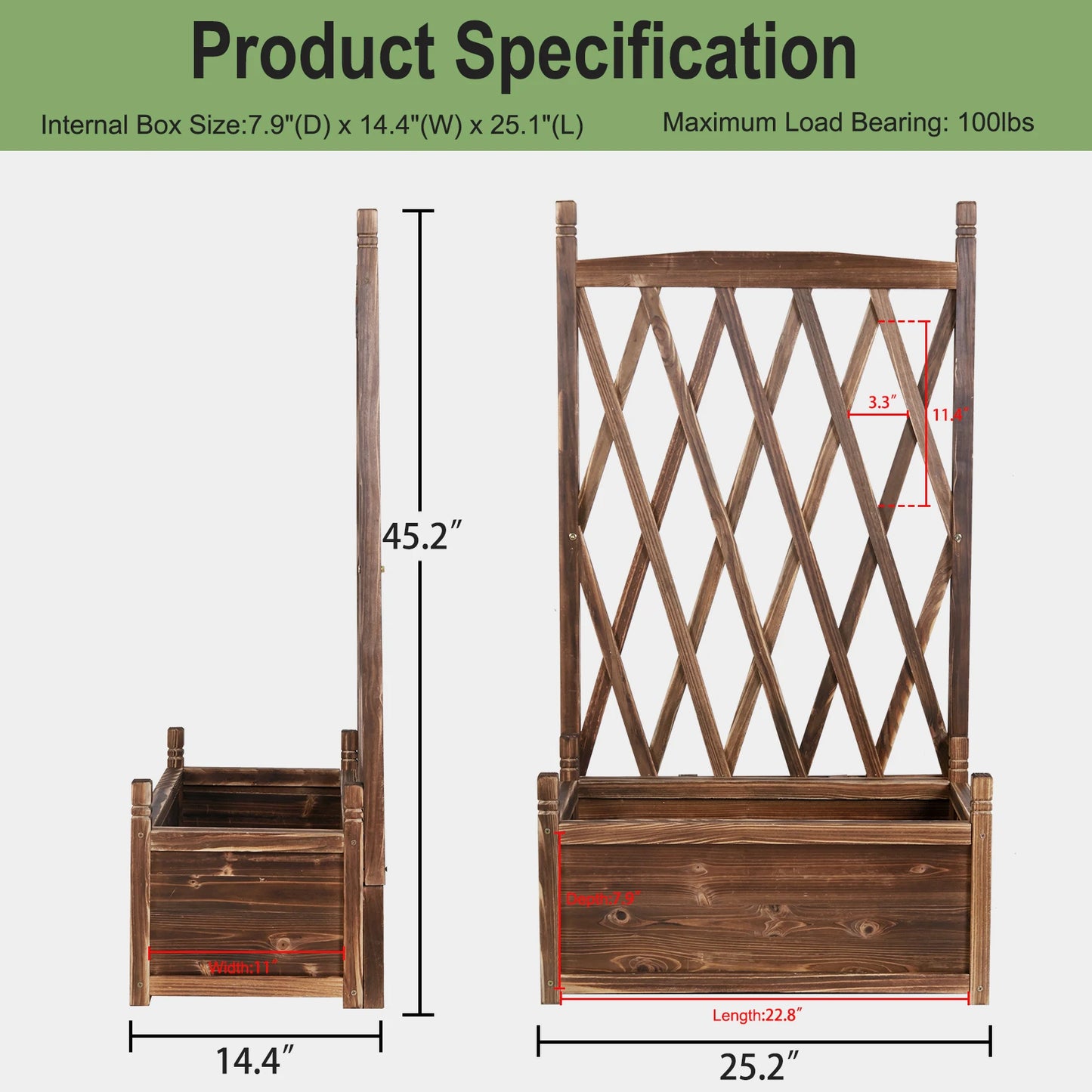 Elevated Wood Garden Bed With Trellis Planter For Herbs