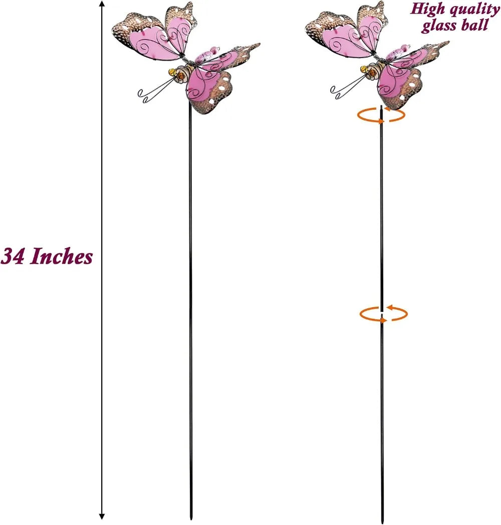 Glow Metal Garden Stakes Butterfly Dragonfly Hummingbird Set of 3