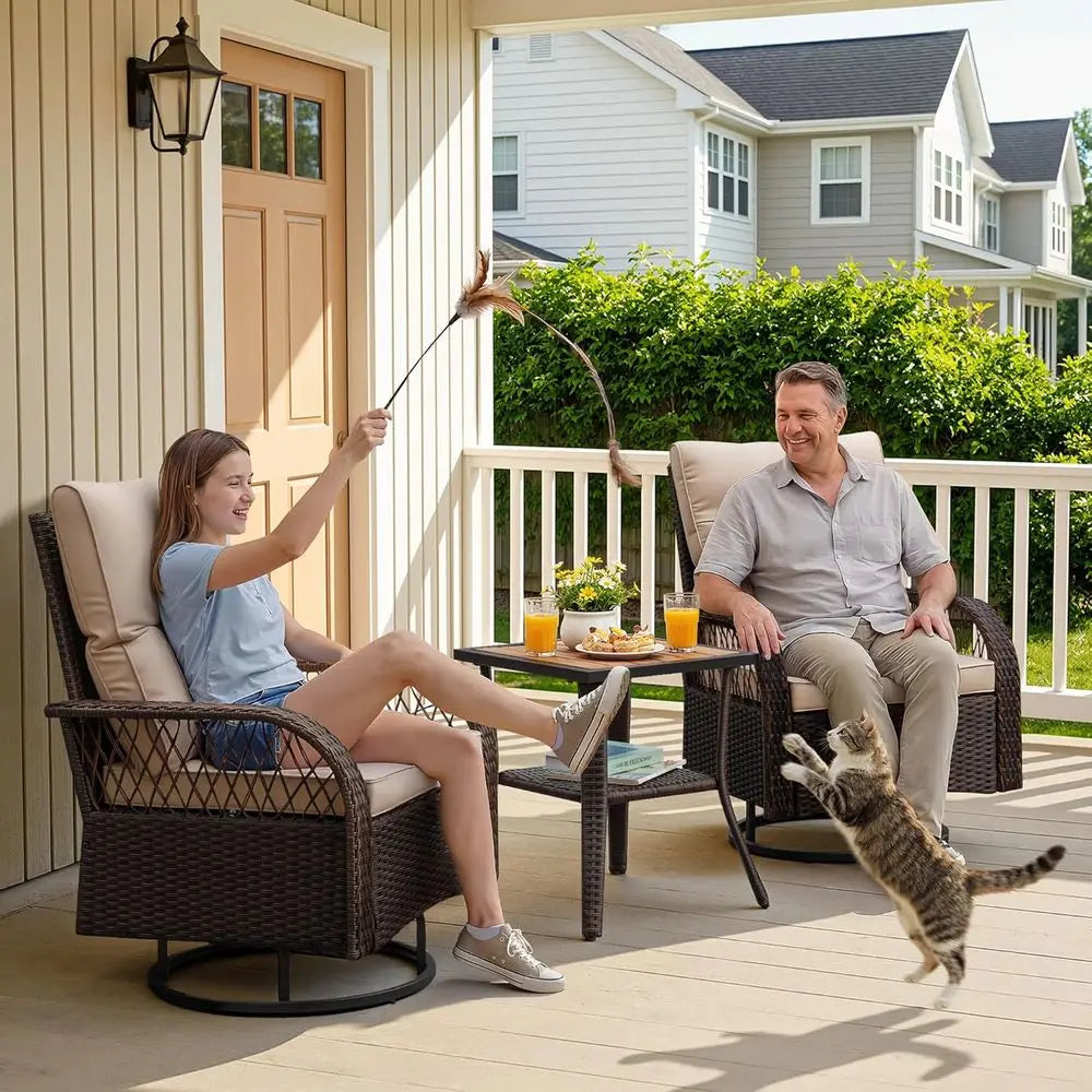 Outdoor Patio Furniture Set With Swivel Rocking Chairs And Table