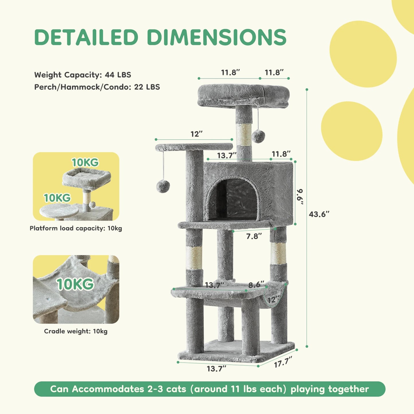 JHK Cat Tree Tall MultiCat Climbing Tower For Indoor Cats