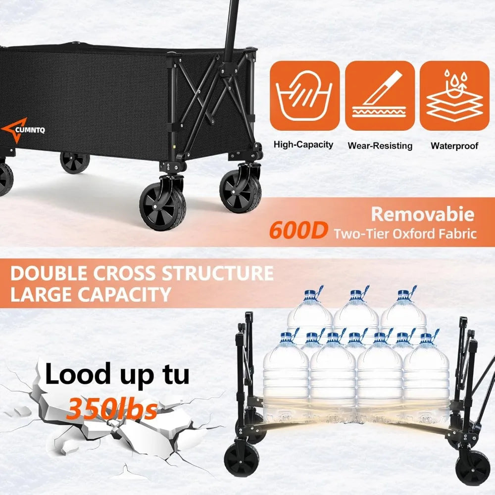 Foldable Utility Wagon 350lbs Collapsible All Terrain Wheels Shopping Camping Garden Beach