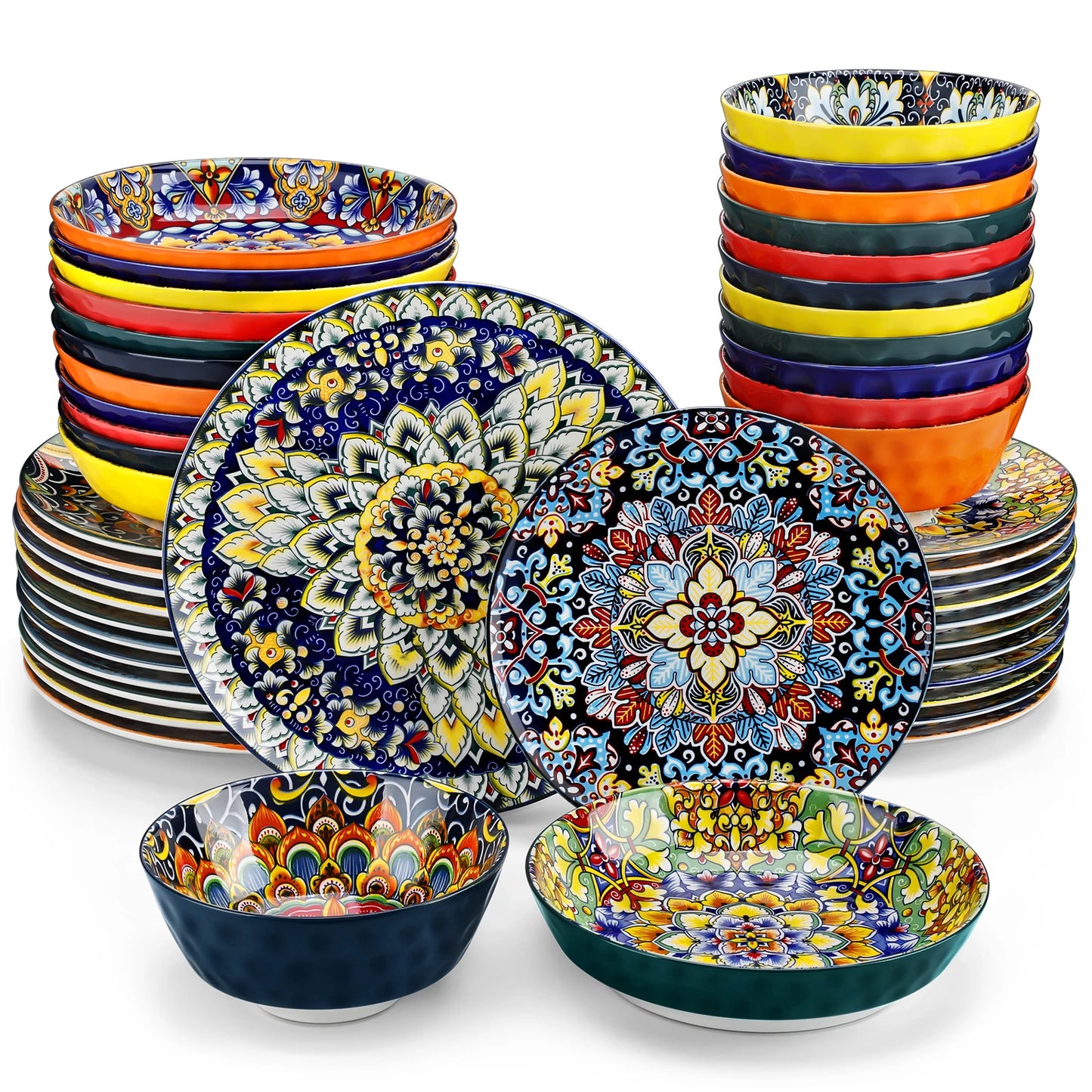 vancasso 24 PCS Ceramic Dinnerware Set Porcelain Bohemian Style Dinnerware with Dinner/Dessert Plate/Cereal/Pasta Bowl For 6