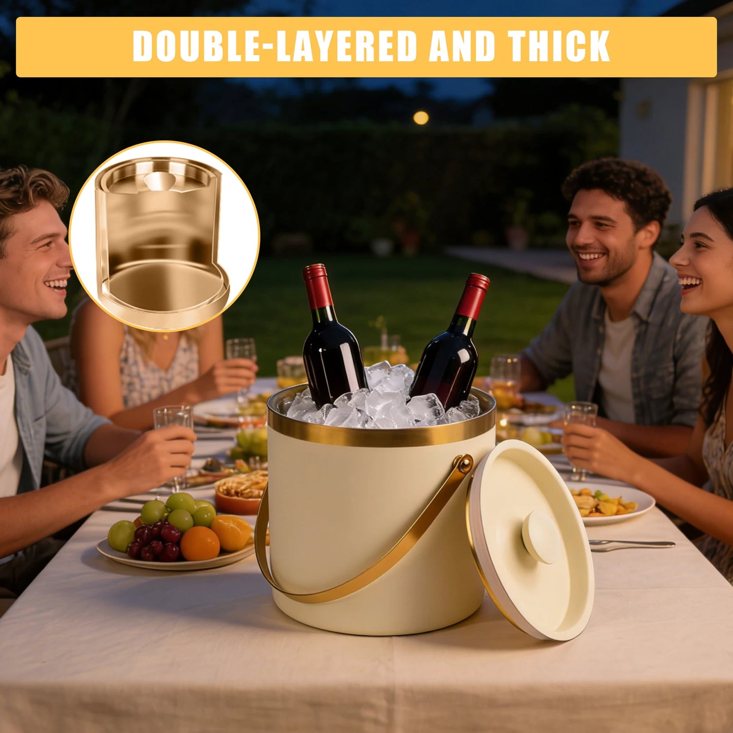 4L Stainless Steel Ice Bucket with Lid Handle Double Wall Insulation for Wine Champagne Bar Party