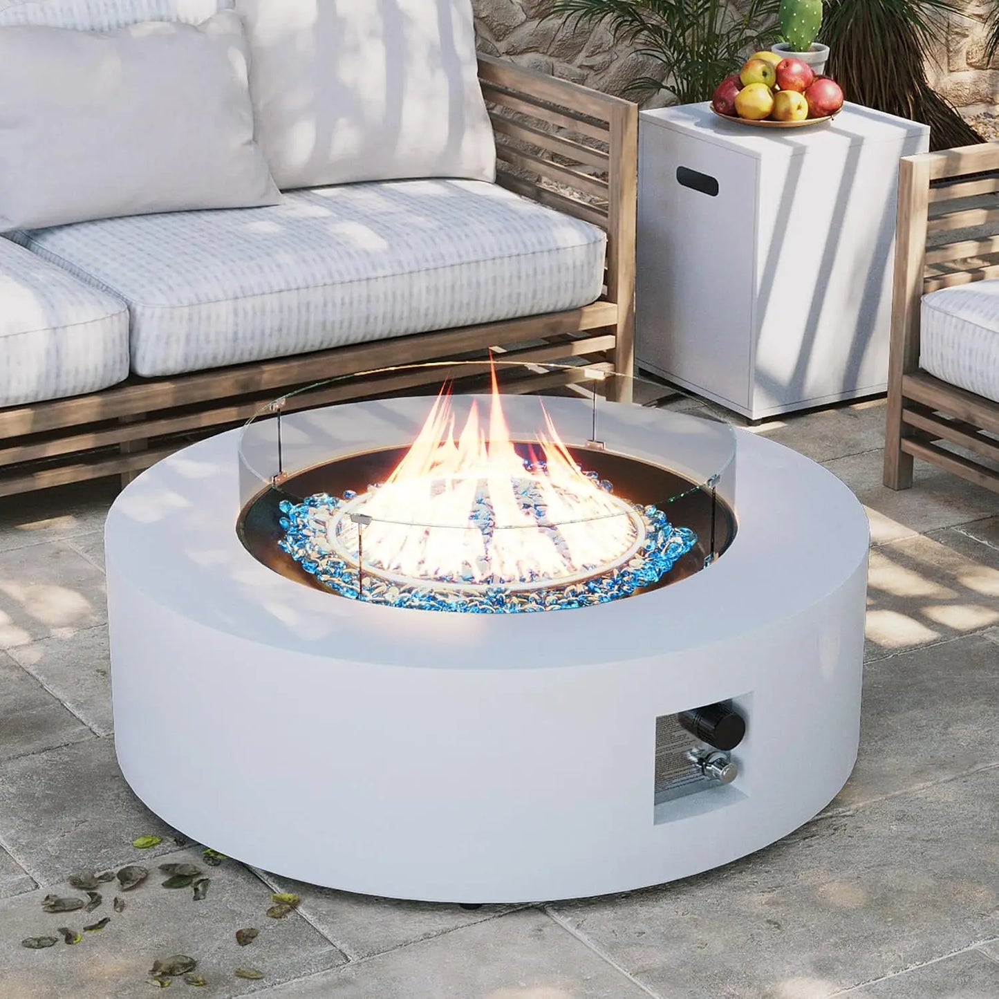 42-inch Outdoor Propane Gas Fire Pit Table 50000 BTU Iron Round Firepit for Outside Patio with Tank Hidden Table, Wind, Custom