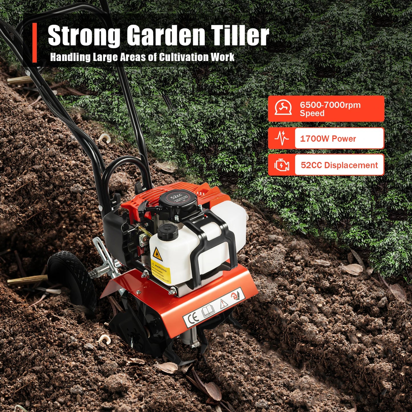 Bymaocar Gasoline Tiller 1.9kW 2-Stroke With 4 Blades