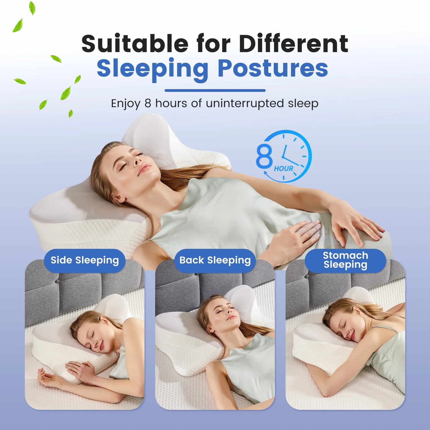 JHK King Size Ergonomic Memory Foam Bed Pillow with Cooling Pillowcase Cervical Contour Pillows For Back Stomach Sleepers