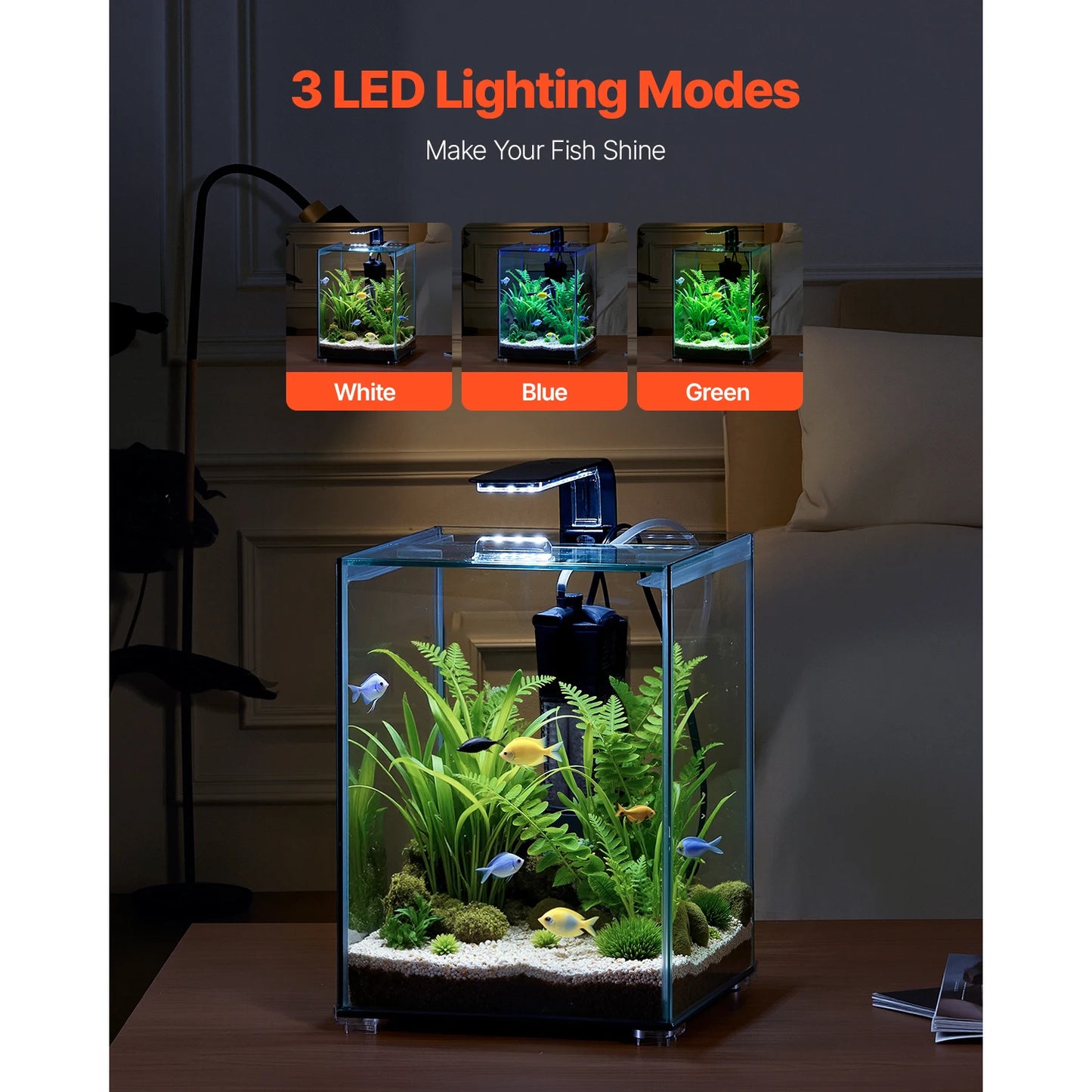 SucceBuy Square Ultra Clear Glass Aquarium Starter Tank Self Cleaning