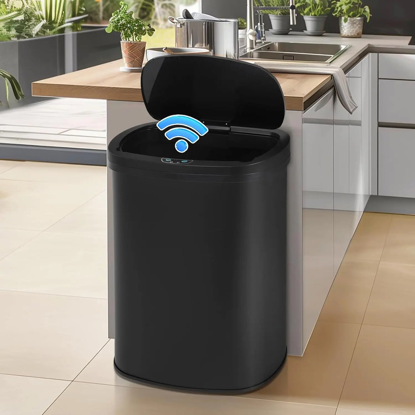 Brushed Stainless Steel Motion Sensor Kitchen Trash Can With Lid