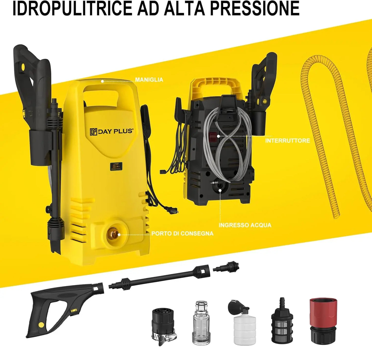 DayPlus Electric Pressure Washer 1600W 120bar 380Lph Adjustable Lance