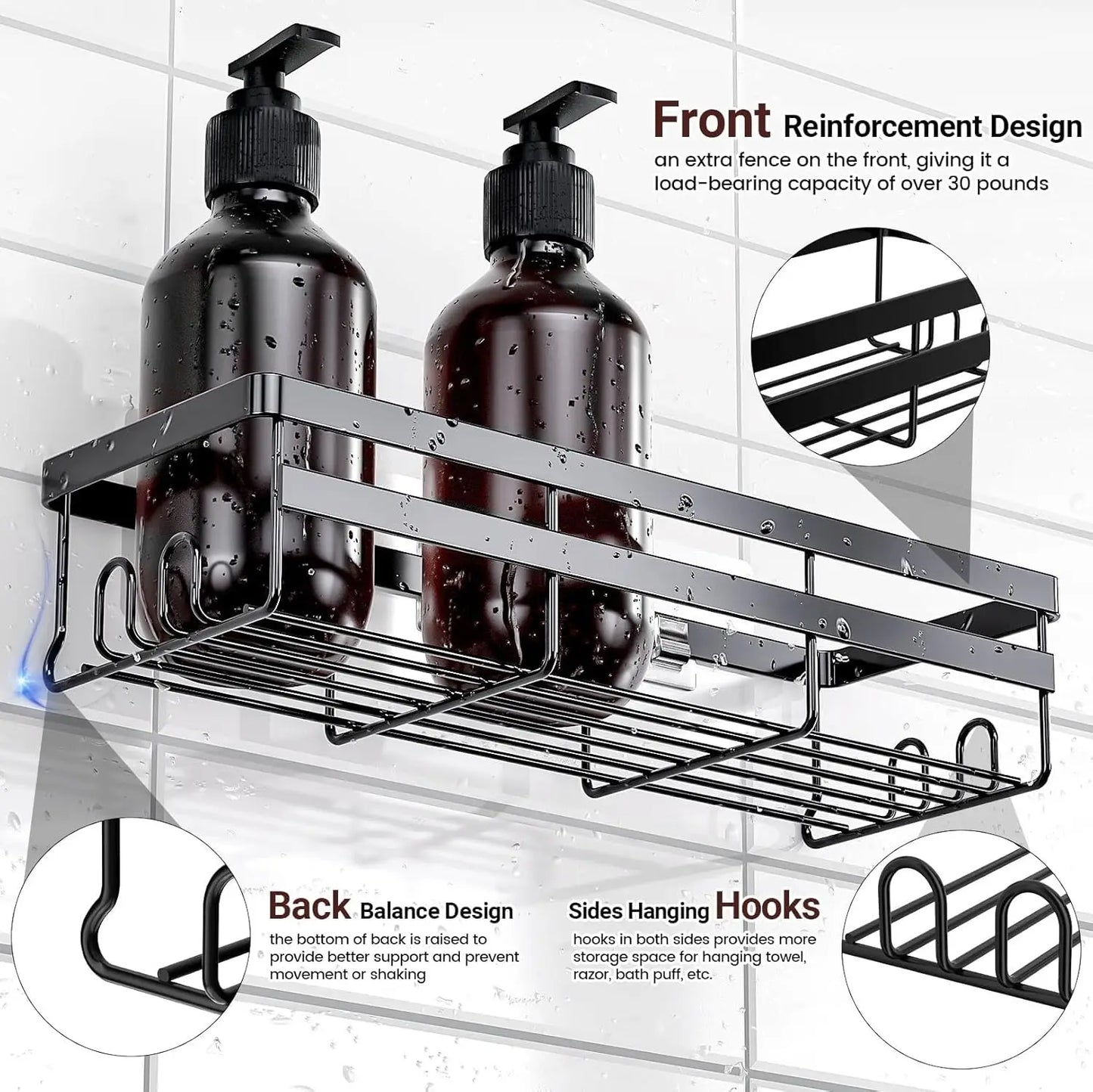 Adhesive Shower Caddies Two Pack Stainless Bathroom Shelf Organizer