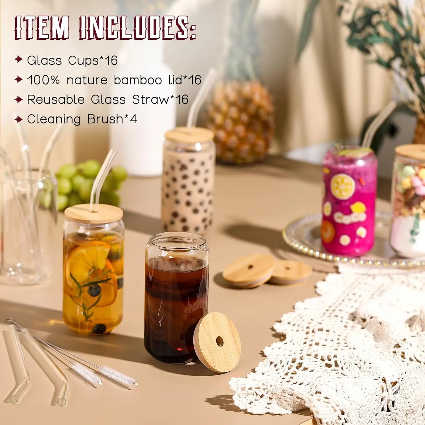 Customizable Glass Tumbler Set With Lids And Straws