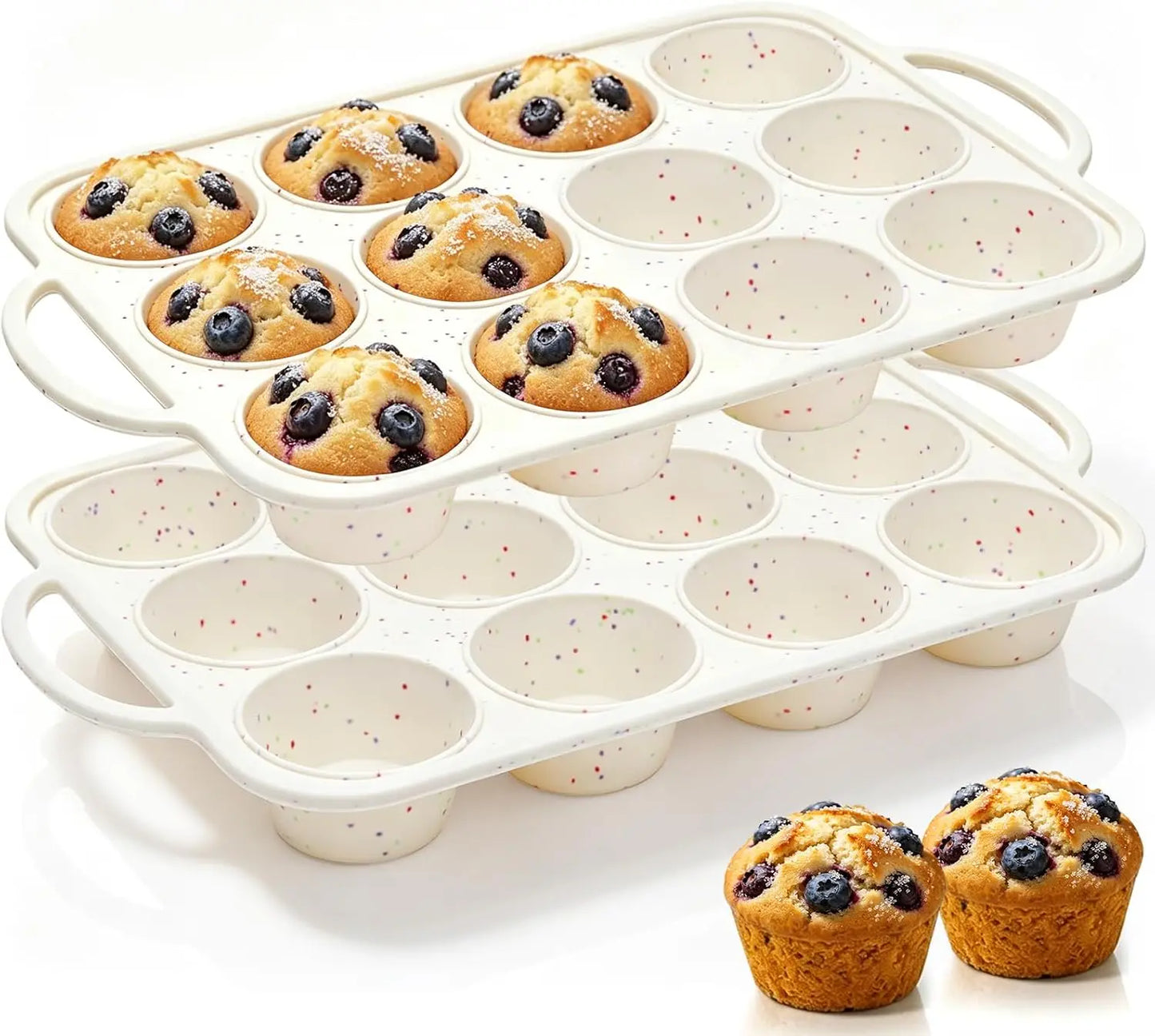 `12-Cup Silicone Muffin Pan with Reinforced Steel Frame, Non-Stick Baking Tray for Muffins Cupcakes Egg Tarts and Brownies`