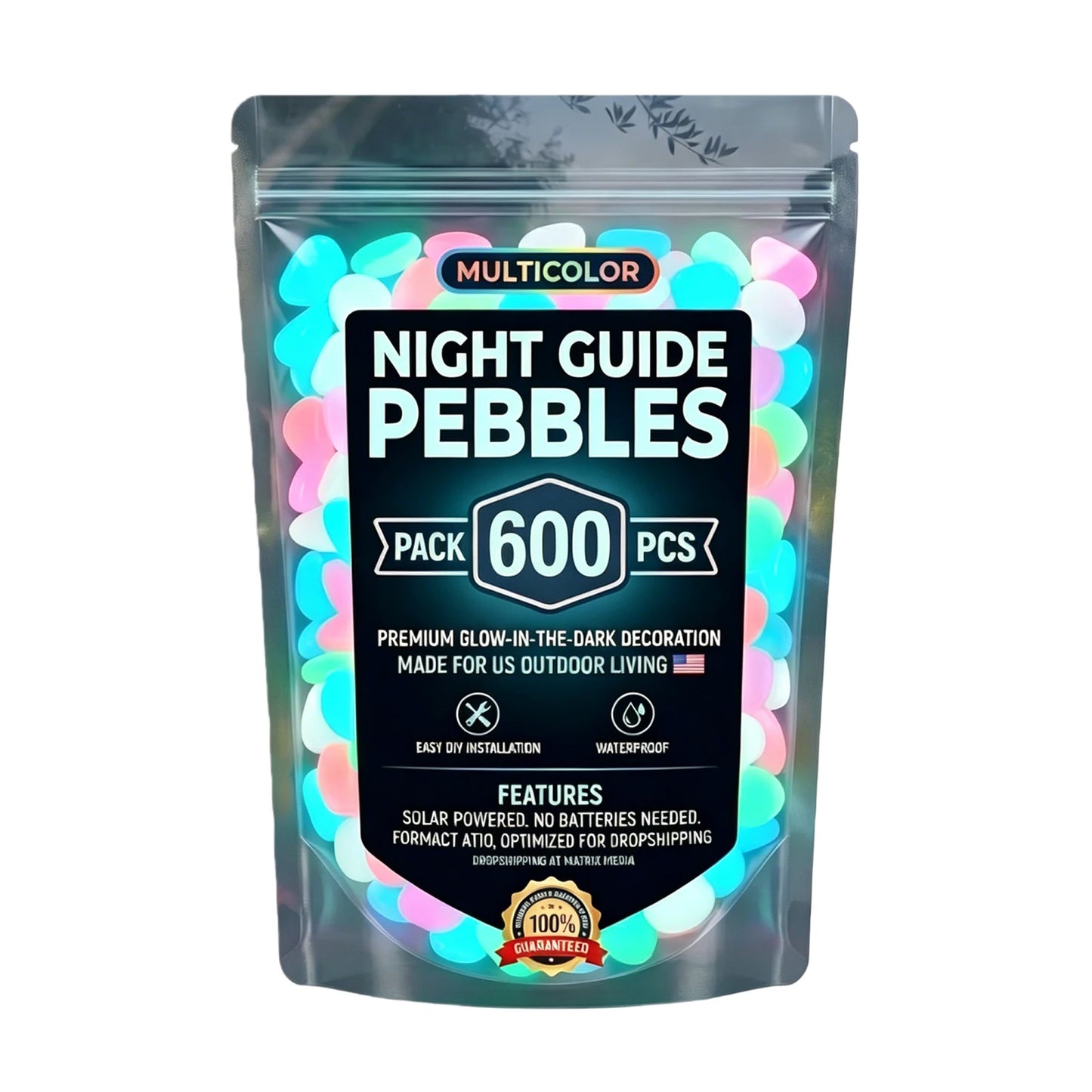 1000/600/400/200 PCS Garden Luminous Stones Glow in The Dark, for Walkway Driveway Pathway, Outdoor Waterproof Landscape Rocks