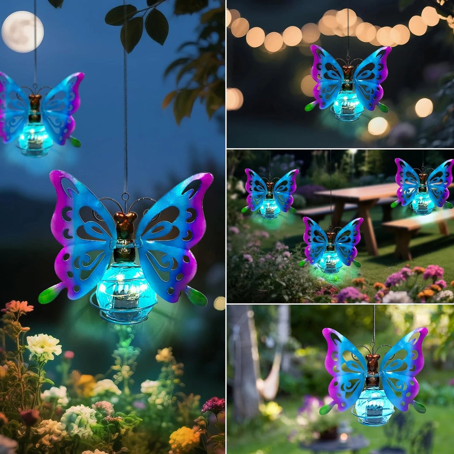 Solar Powered Led Hanging Animal Lights Butterfly Lanterns