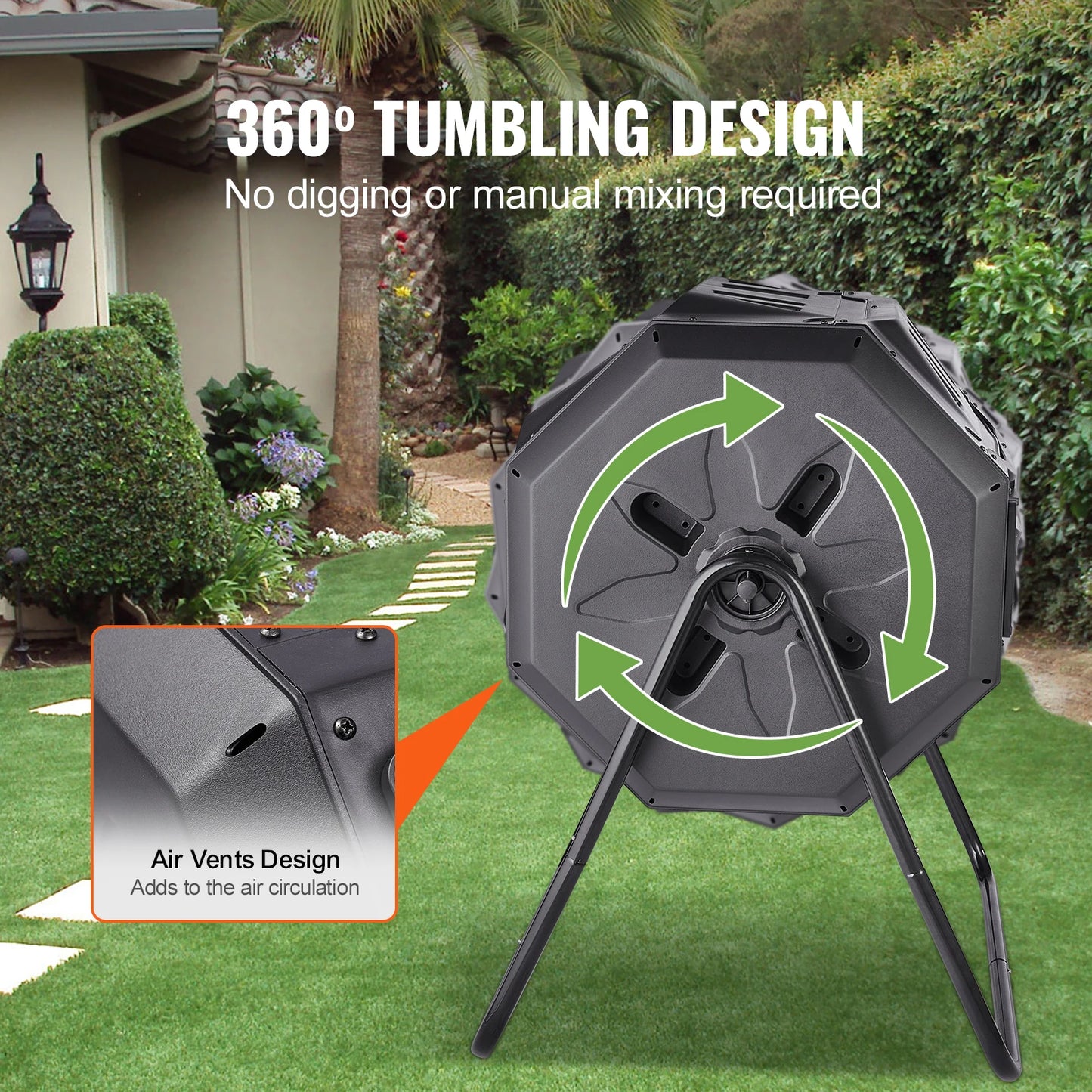Dual Chamber Tumbling Compost Bin For Garden And Outdoor Use