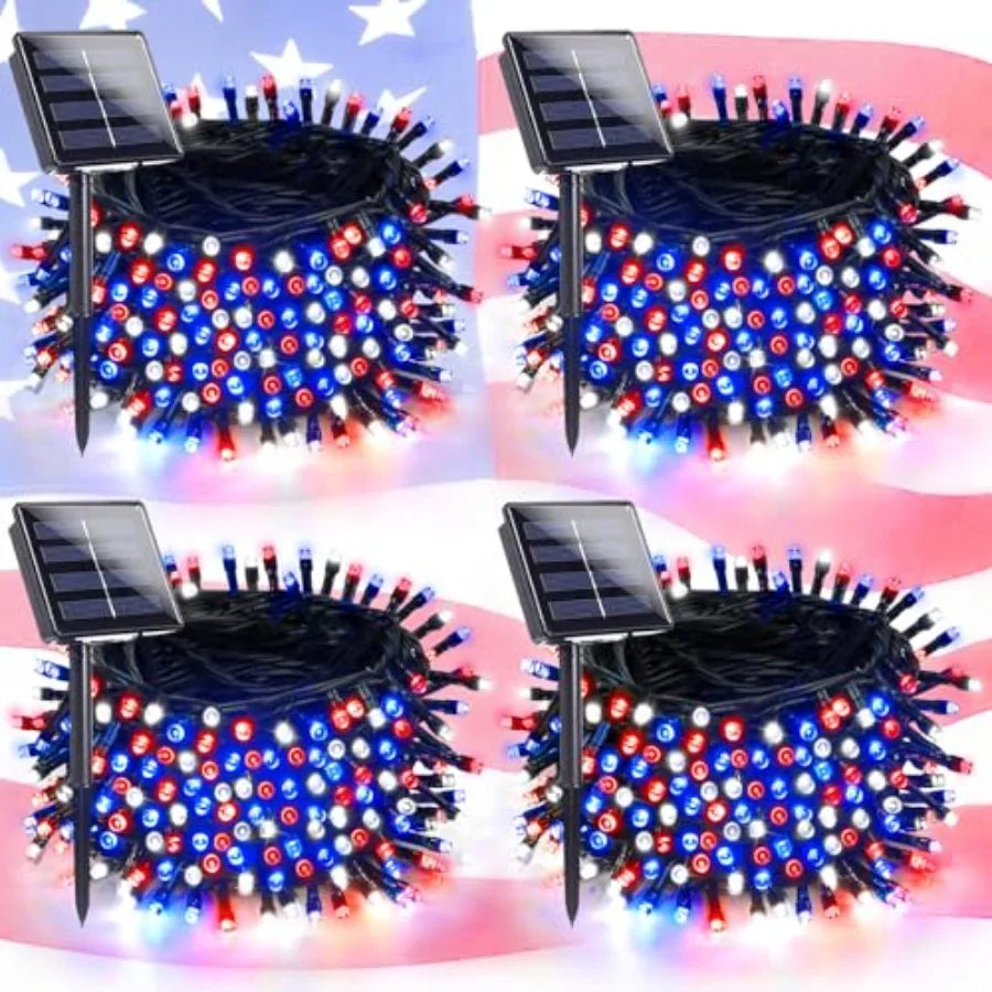 Solar String Lights 30LED Patriotic Outdoor Waterproof With 8 Modes