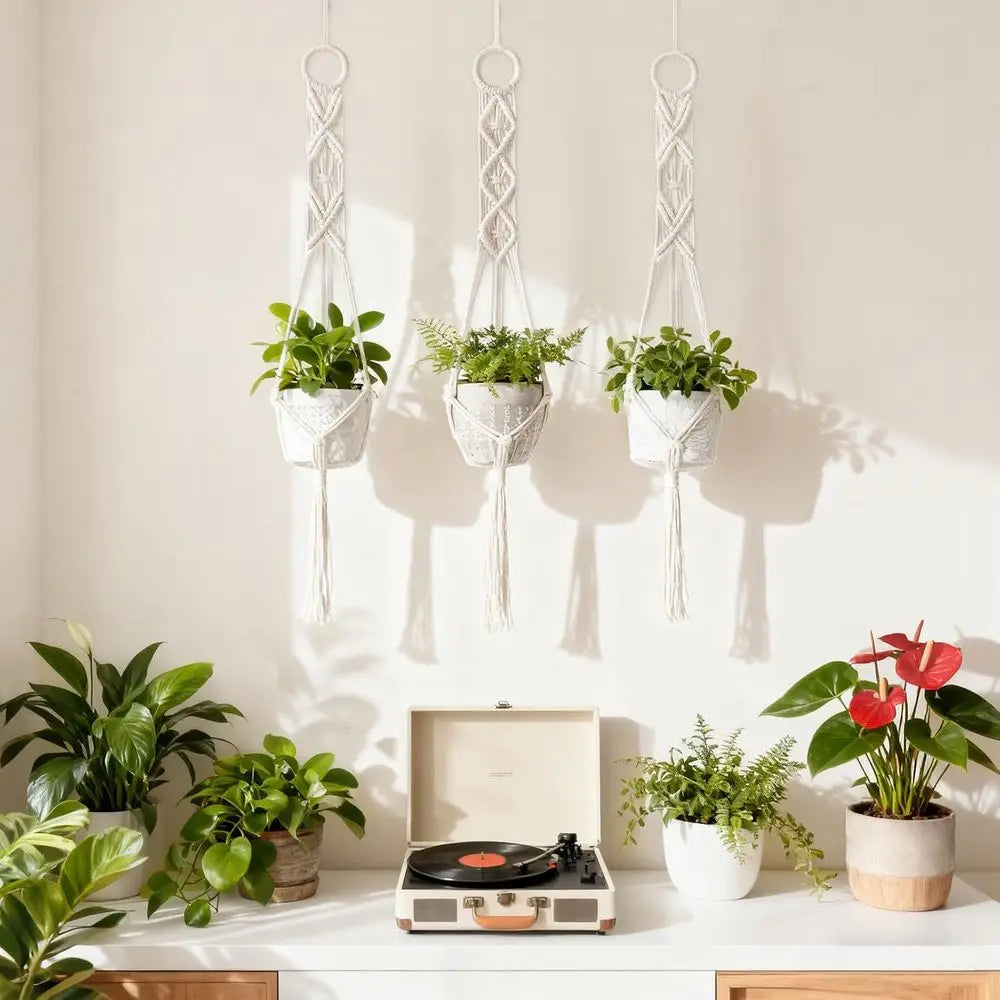 3 Pack 39 Inch Plant Hangers Indoor Wall Hanging Planter Basket Lower Pot Holder Boho Home Decor, Ivory