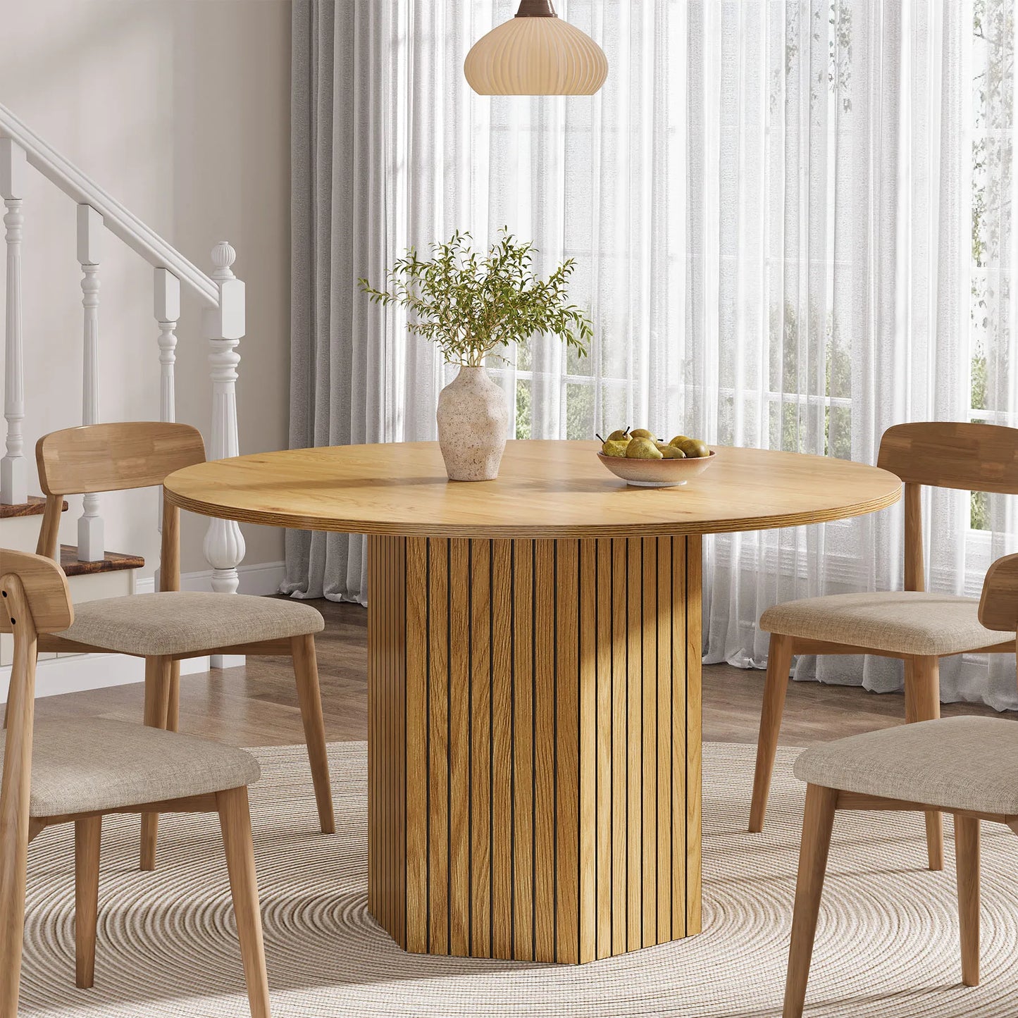 Tribesigns Round Dining Table for 4-6 People, 47-Inch Farmhouse Dinning Room Table Circle Kitchen Table, Industrial Dinner Table