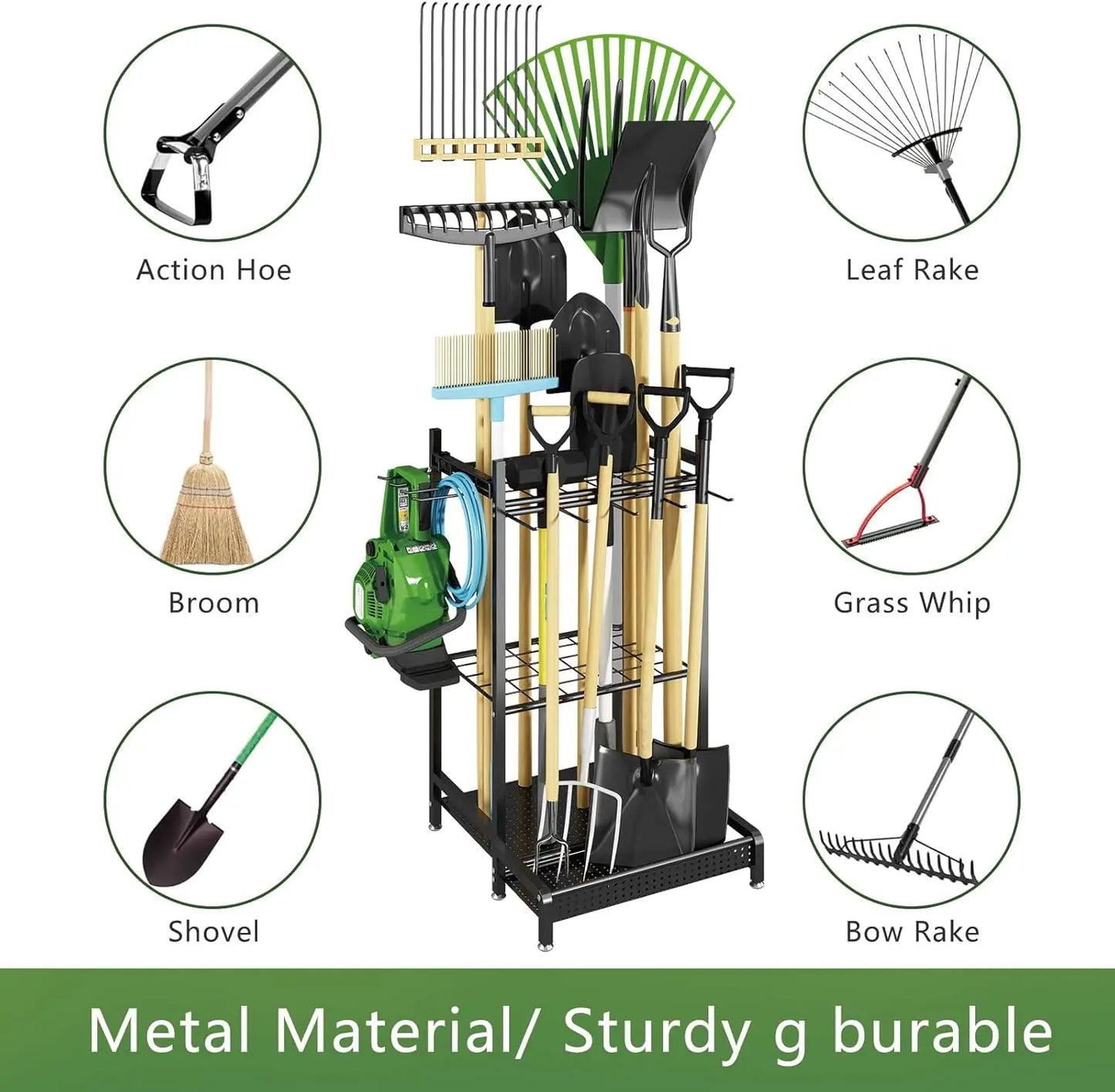 Heavy Duty Metal Tool Organizer Rack With Hooks For Garage