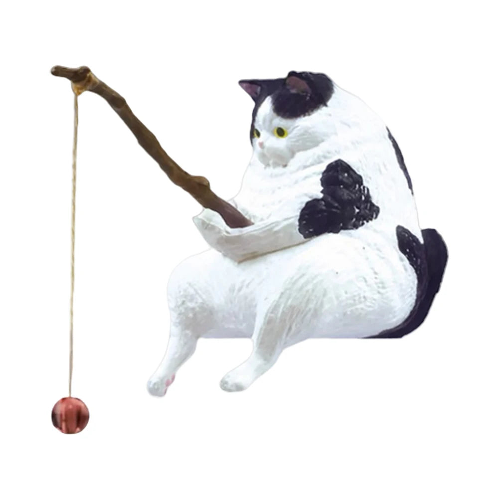 Sikiwind Cute Fishing Cat Figurine Sitting Cat Aquarium Ornament