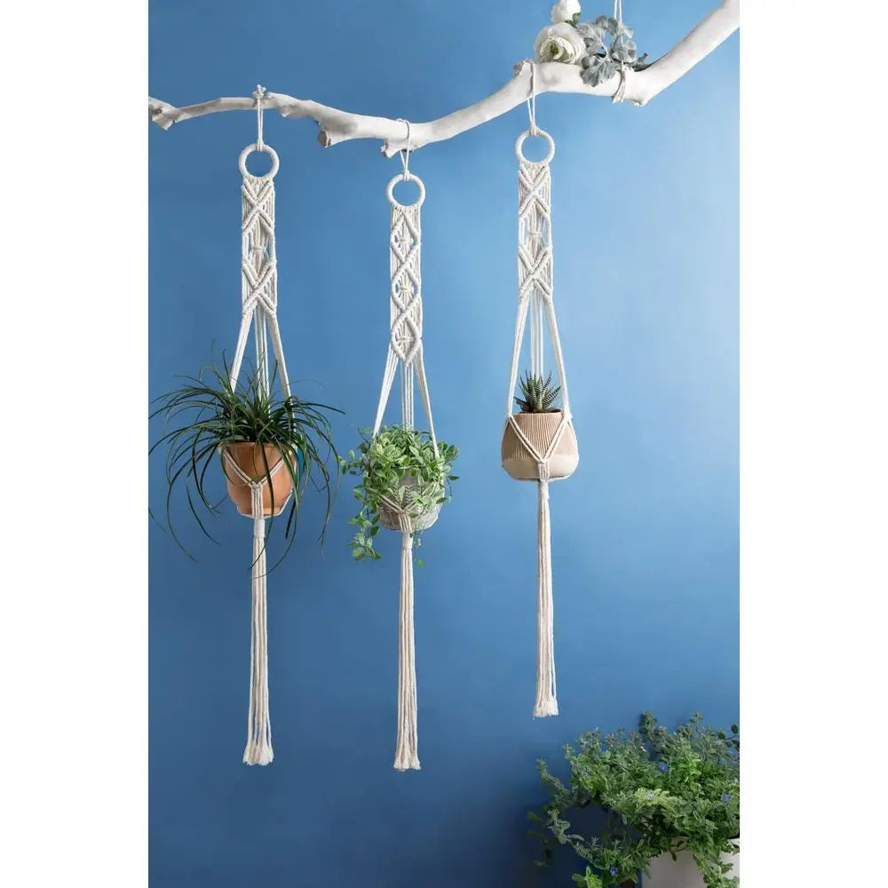 3 Pack 39 Inch Plant Hangers Indoor Wall Hanging Planter Basket Lower Pot Holder Boho Home Decor, Ivory