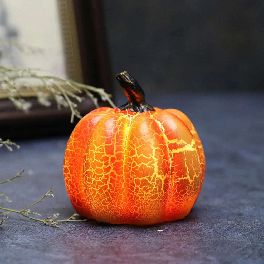 10Pcs LED Halloween Pumpkin Lantern Resin Pumpkin Lamp Multiple Shapes Halloween Dress Up Props Resin Pumpkin Lamp